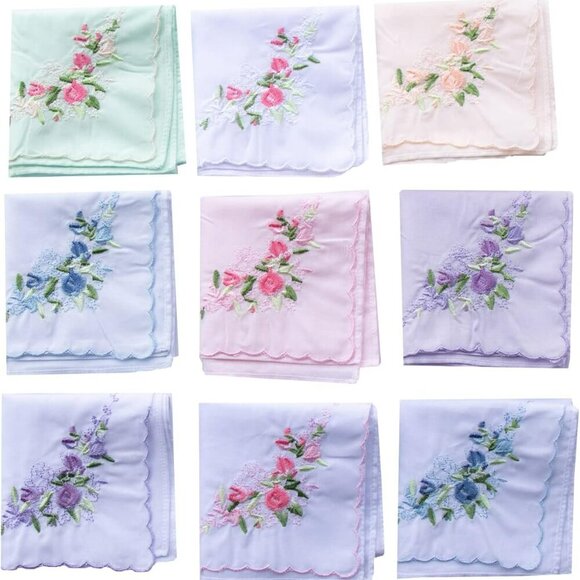 Vintage Floral Cotton Embroidered Ladies Handkerchiefs Pack - Picture 3 of 7